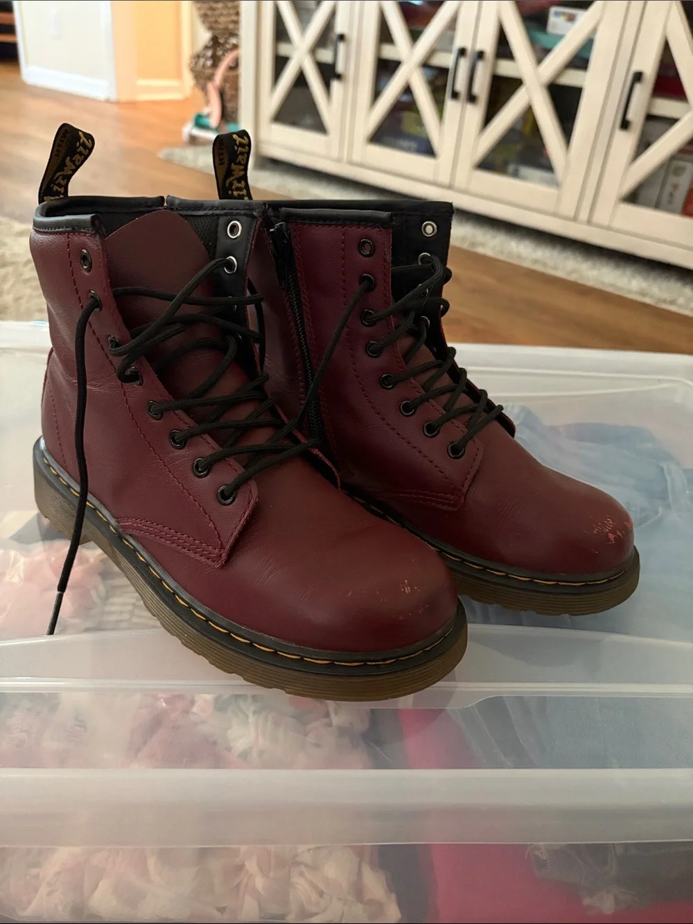 Dr. Martens Kids Burgundy Lace-Up Combat Boots